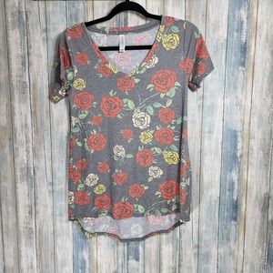 Lularoe Christy Tee Heather Grey With Roses Cottagecore Aesthetic Soft T-Shirt